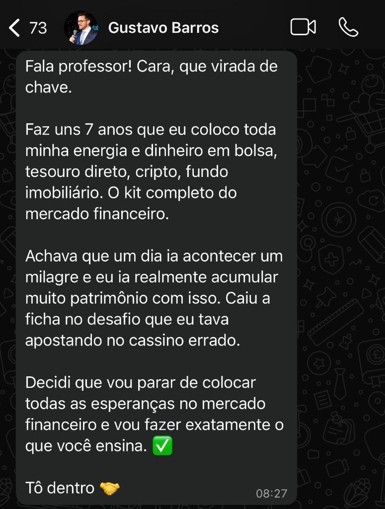 Depoimento de Gustavo Barros pelo WhatsApp sobre o Código da Criação do Dinheiro