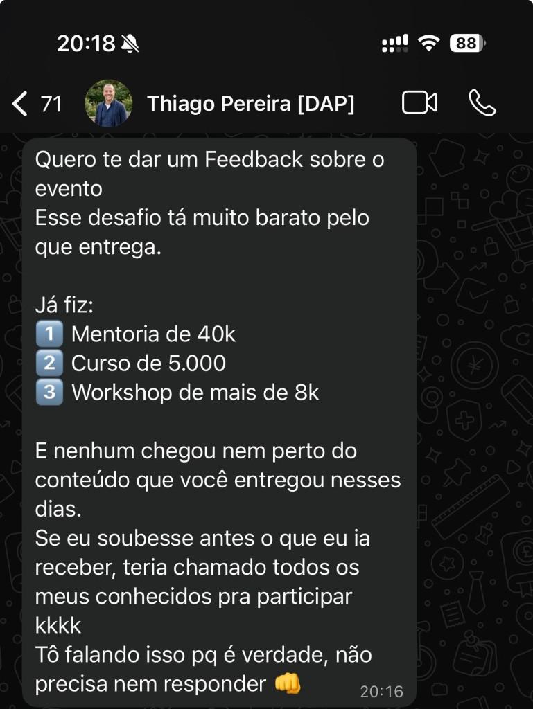 Depoimento de Thiago Pereira pelo WhatsApp sobre o Código da Criação do Dinheiro